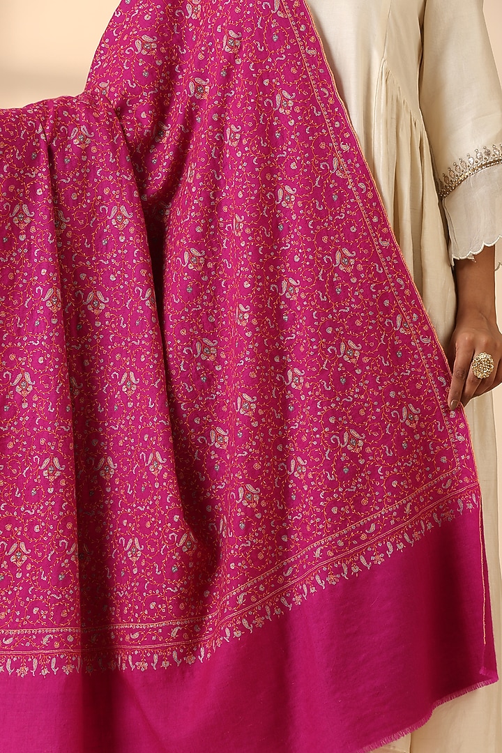 Pink Pashmina Wool Sozni Embroidered Handwoven Shawl by DUSALA  ACCESSORIES at Pernia's Pop Up Shop