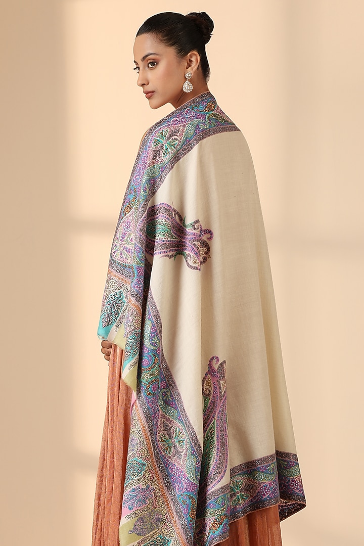 White Pashmina Wool Auklet Handwoven Shawl by DUSALA  ACCESSORIES at Pernia's Pop Up Shop