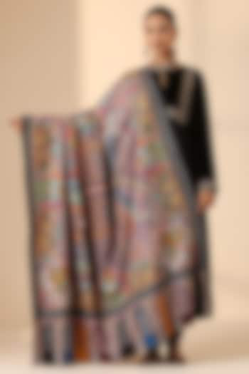 Multi-Colored Pashmina Wool Kalamkari Work Handwoven Shawl by DUSALA  ACCESSORIES