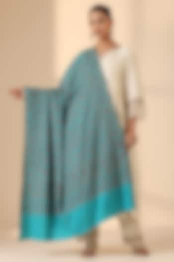 Blue Pashmina Sozni Embroidered Handwoven Shawl by DUSALA  ACCESSORIES