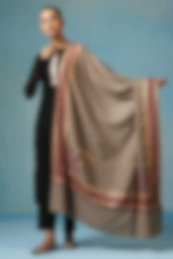 Beige Pashmina Wool Tilla Embroidered Handwoven Shawl by DUSALA  ACCESSORIES