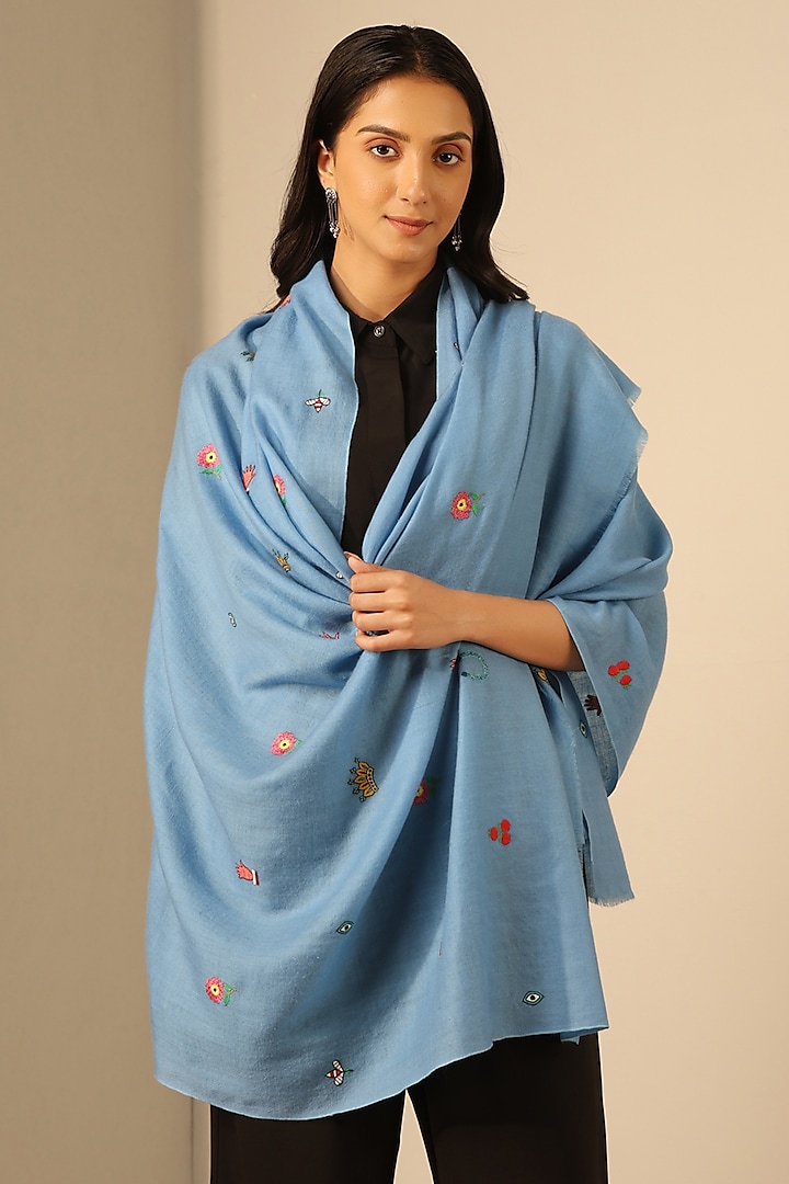 Sky Blue Handmade Pashmina Shawl Design by Dusala at Pernia's Pop Up Shop  2024
