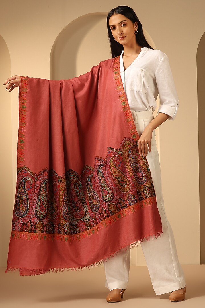 Peach Handmade Pashmina Shawl by DUSALA  ACCESSORIES at Pernia's Pop Up Shop
