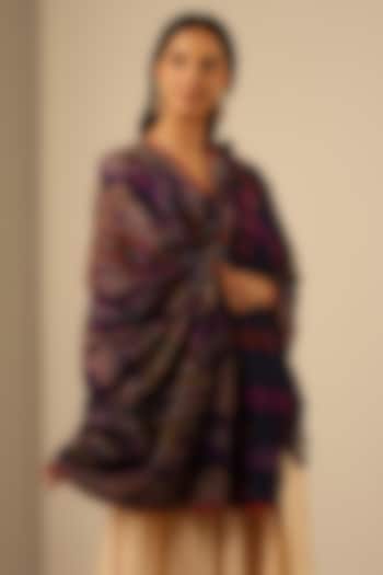 Dark Blue Handmade Pashmina Kani Shawl by DUSALA  ACCESSORIES at Pernia's Pop Up Shop