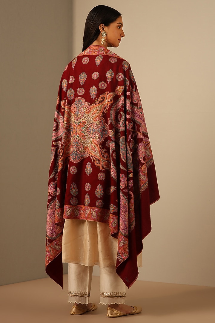 Maroon Handmade Pashmina Shawl by DUSALA  ACCESSORIES at Pernia's Pop Up Shop