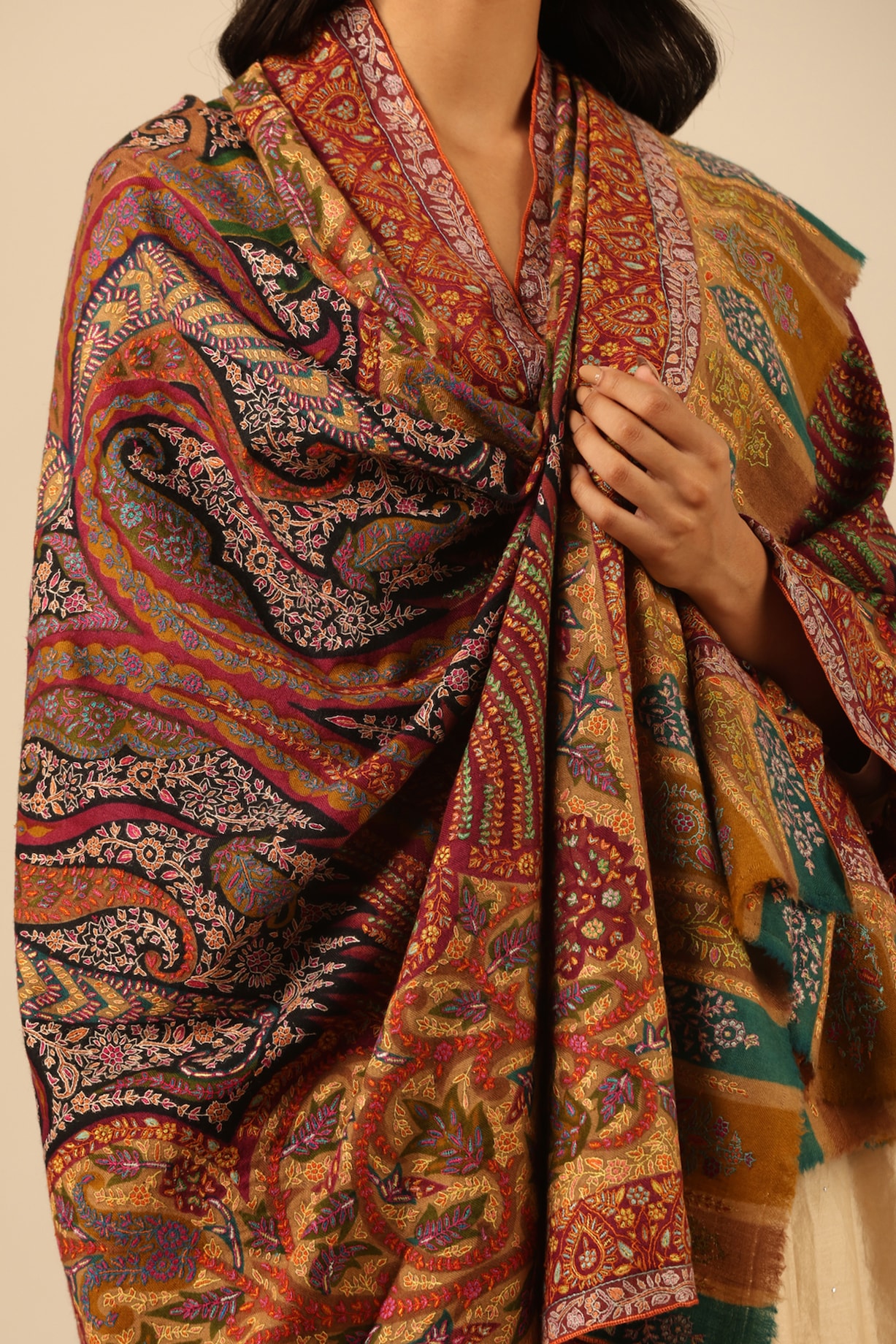 Multi-Colored Handmade Pashmina Shawl Design by Dusala at Pernia's Pop Up  Shop 2024