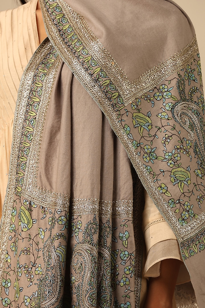 Light Grey Handmade Pashmina Shawl by DUSALA  ACCESSORIES at Pernia's Pop Up Shop