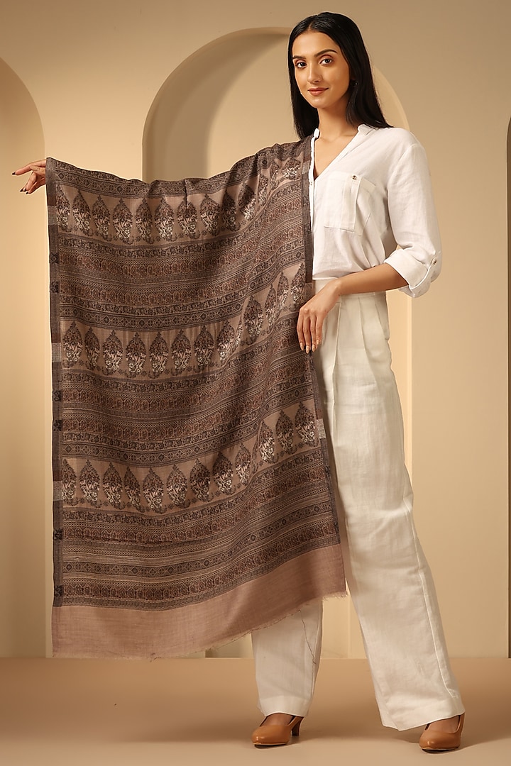 Brown Cashmere Fine Wool Stole by DUSALA  ACCESSORIES