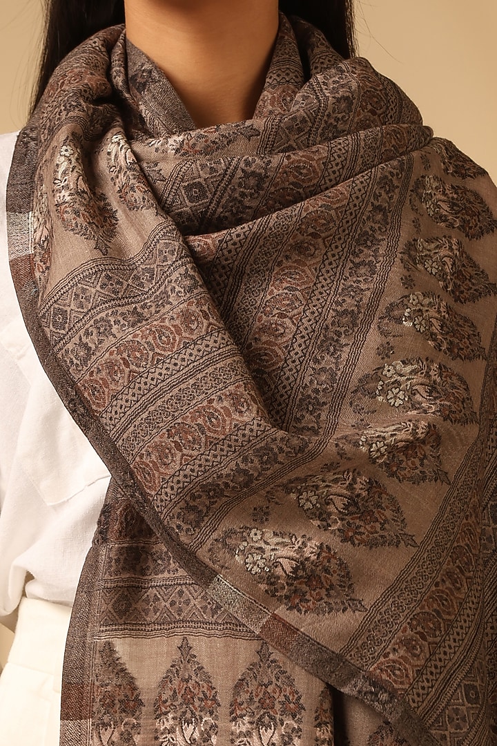 Brown Cashmere Fine Wool Stole by DUSALA  ACCESSORIES at Pernia's Pop Up Shop