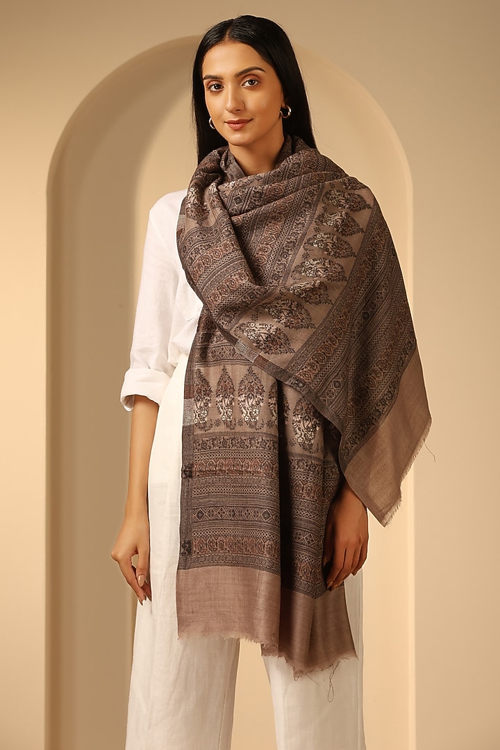 Brown Cashmere Fine Wool Stole by DUSALA  ACCESSORIES at Pernia's Pop Up Shop