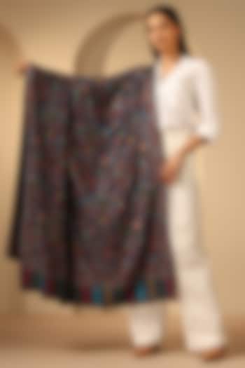 Blue Cashmere Fine Wool Kani Stole by DUSALA  ACCESSORIES at Pernia's Pop Up Shop