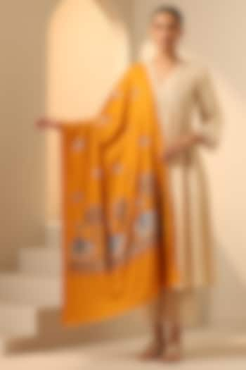 Yellow Cashmere Fine Wool Aari Embroidered Stole by DUSALA  ACCESSORIES at Pernia's Pop Up Shop