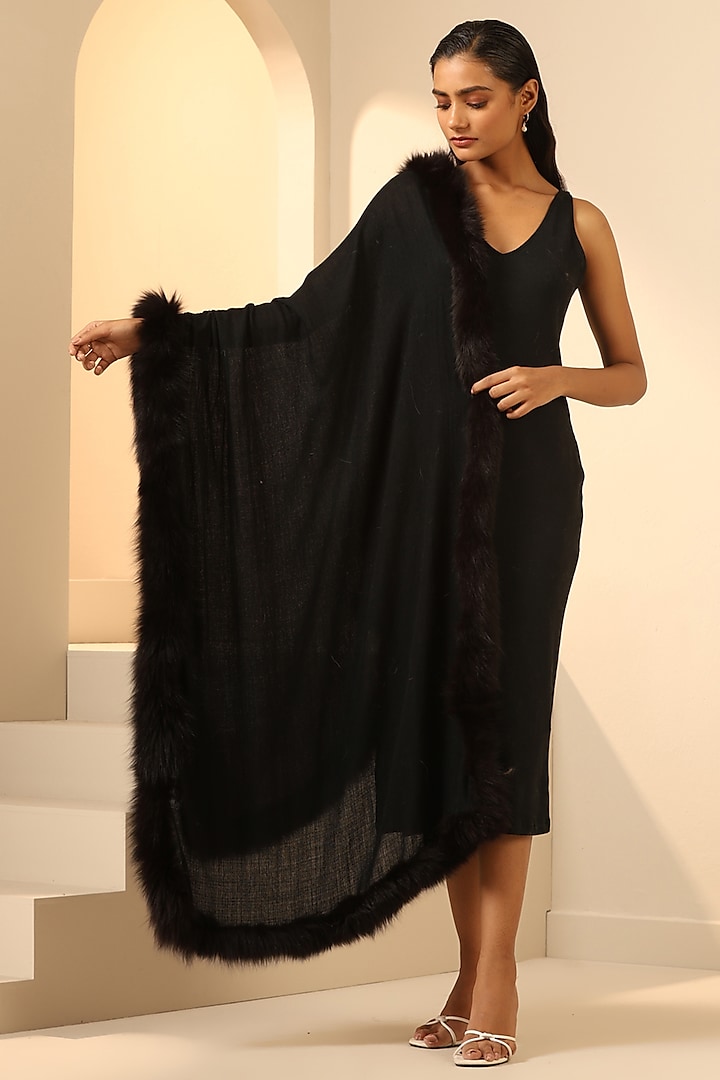 Black Cashmere Fine Wool Stole by DUSALA  ACCESSORIES
