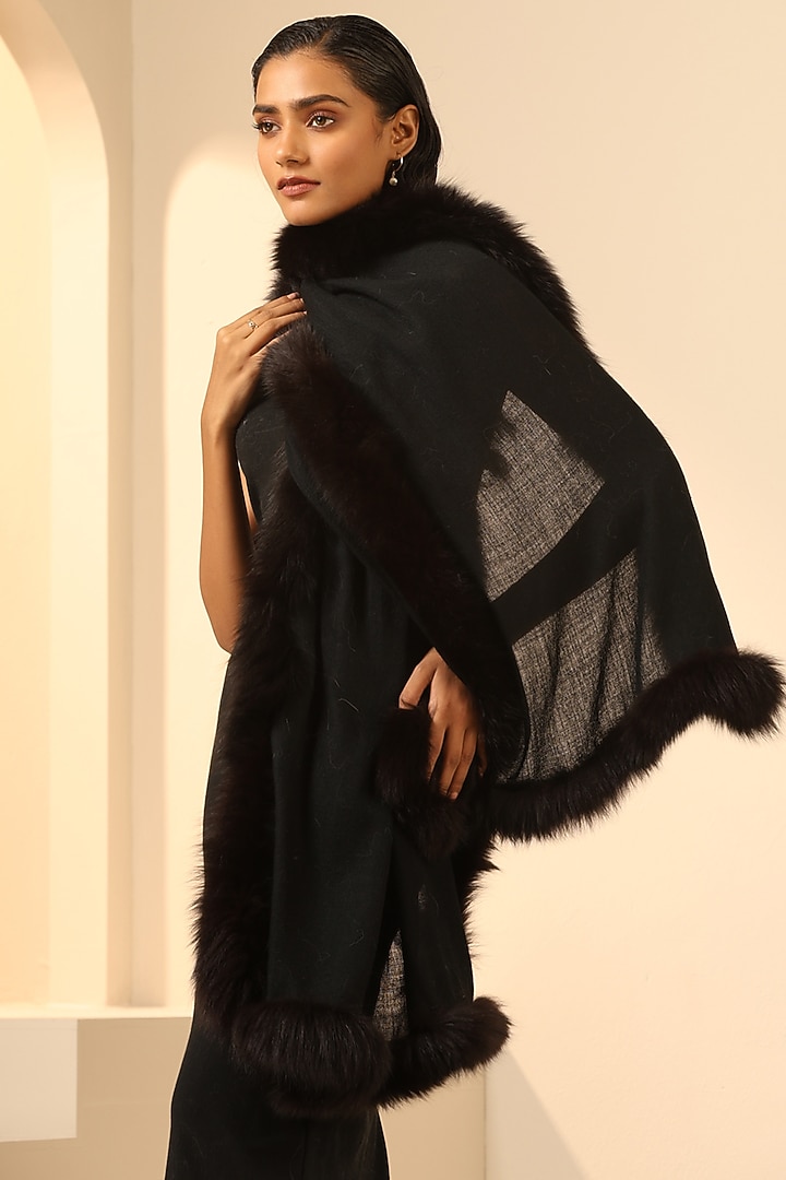 Black Cashmere Fine Wool Stole by DUSALA  ACCESSORIES at Pernia's Pop Up Shop