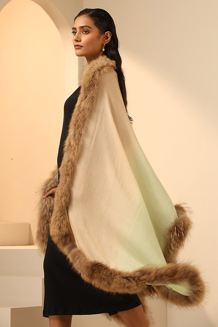 Peach & Pista Green Ombre Cashmere Fine Wool Stole by DUSALA  ACCESSORIES at Pernia's Pop Up Shop