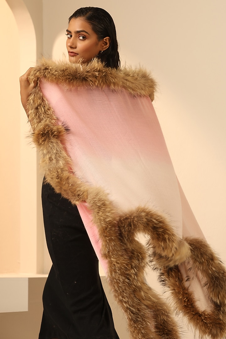 Peach & Ivory Ombre Cashmere Fine Wool Stole by DUSALA  ACCESSORIES at Pernia's Pop Up Shop
