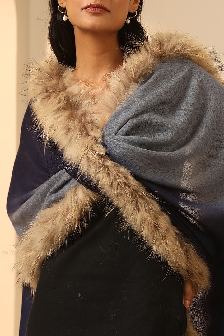 Blue & White Ombre Cashmere Fine Wool Stole by DUSALA  ACCESSORIES at Pernia's Pop Up Shop