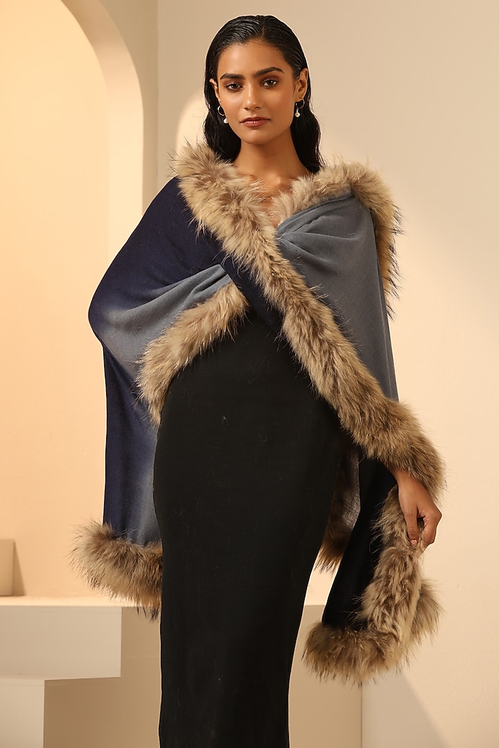 Blue & White Ombre Cashmere Fine Wool Stole by DUSALA  ACCESSORIES at Pernia's Pop Up Shop