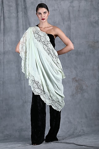 White Pure Georgette Stole by DUSALA  ACCESSORIES