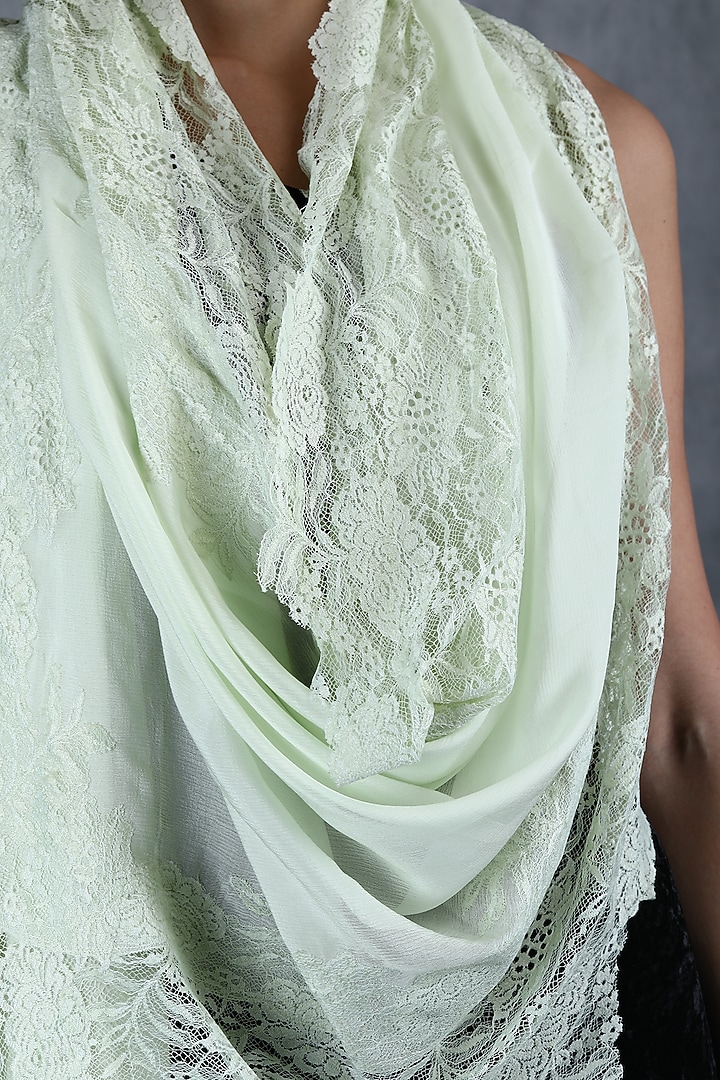 White Pure Georgette Stole by DUSALA  ACCESSORIES at Pernia's Pop Up Shop
