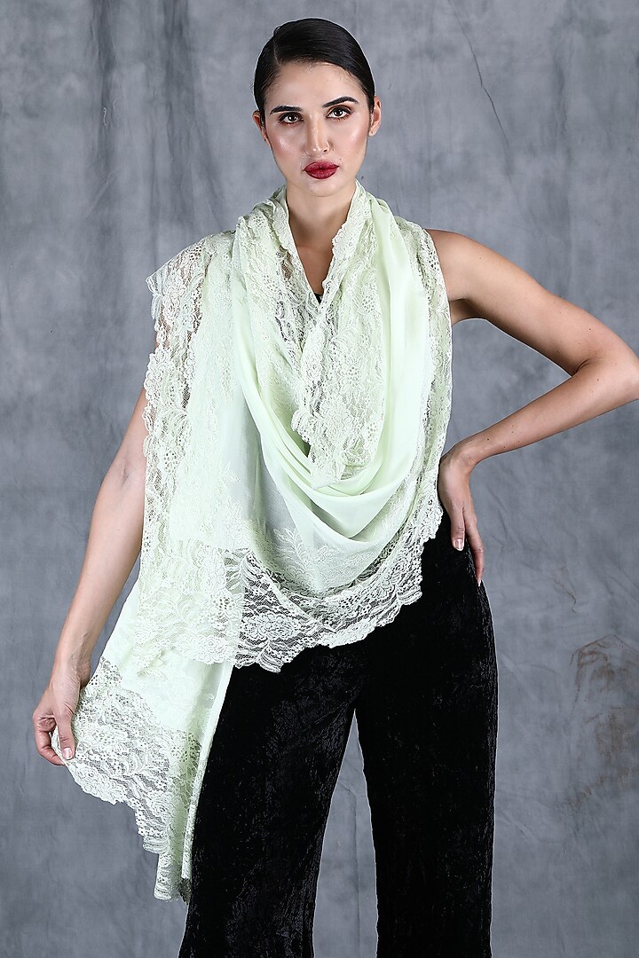 White Pure Georgette Stole by DUSALA  ACCESSORIES at Pernia's Pop Up Shop