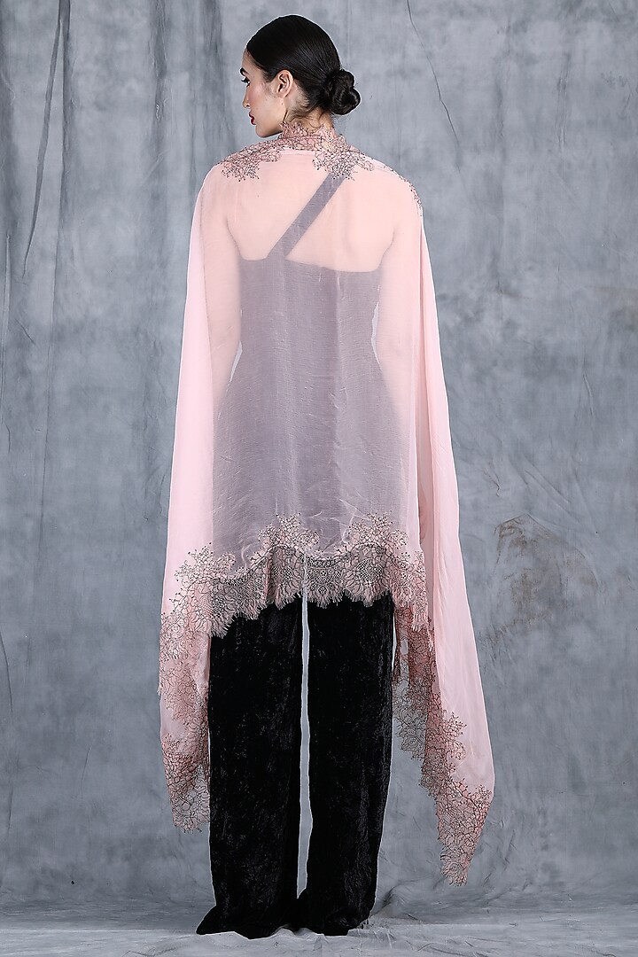 Peach Pure Georgette Stole by DUSALA  ACCESSORIES at Pernia's Pop Up Shop
