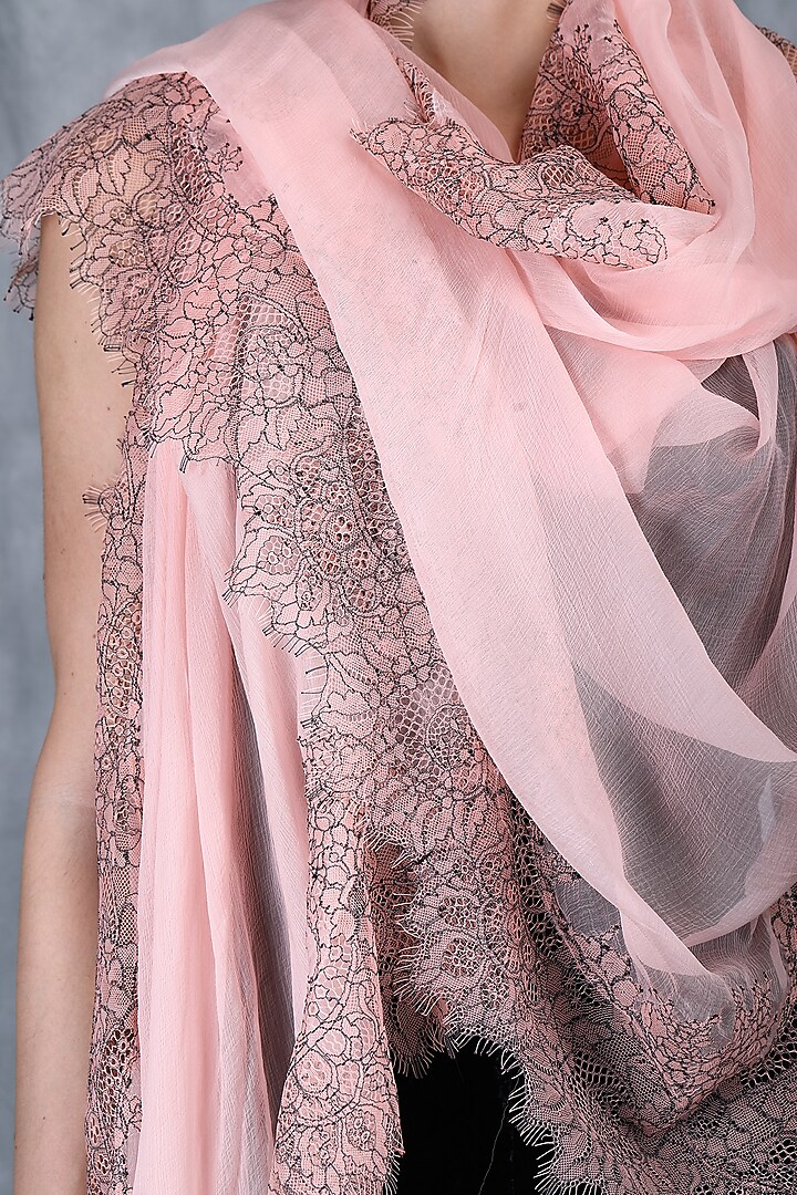Peach Pure Georgette Stole by DUSALA  ACCESSORIES at Pernia's Pop Up Shop