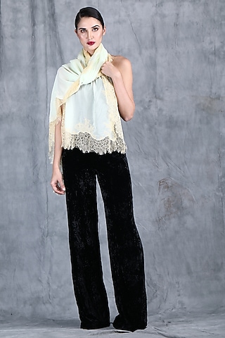 Ivory Pure Georgette Stole by DUSALA  ACCESSORIES