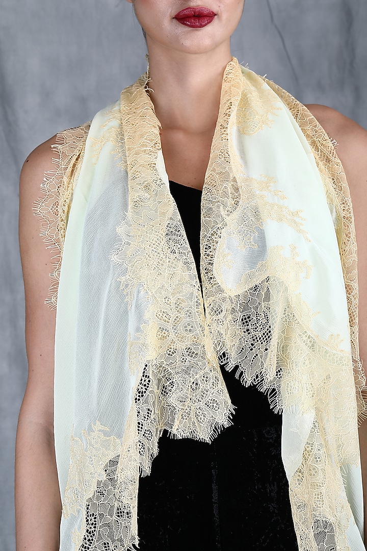 Ivory Pure Georgette Stole by DUSALA  ACCESSORIES at Pernia's Pop Up Shop