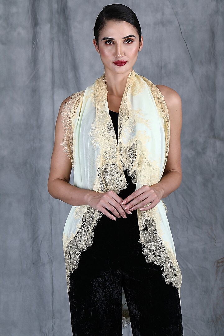 Ivory Pure Georgette Stole by DUSALA  ACCESSORIES at Pernia's Pop Up Shop