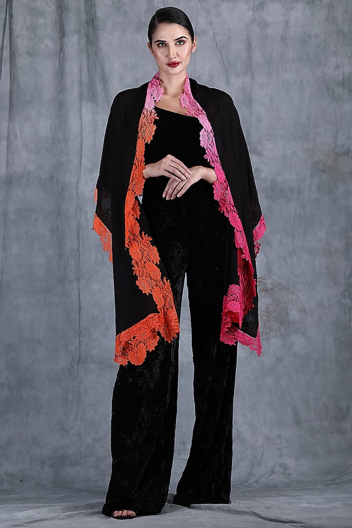 Black Ombre Pure Crepe Stole by DUSALA  ACCESSORIES