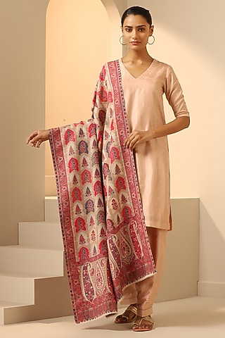 White Cashmere Fine Wool Stole by DUSALA  ACCESSORIES