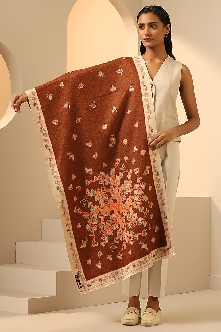 Cream & Orange Vegan Cashmere Woven Stole by DUSALA  ACCESSORIES at Pernia's Pop Up Shop