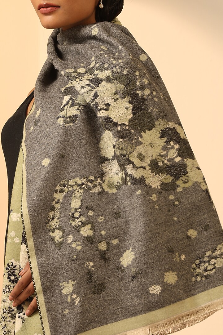 Pista Green Vegan Cashmere Woven Stole by DUSALA  ACCESSORIES at Pernia's Pop Up Shop