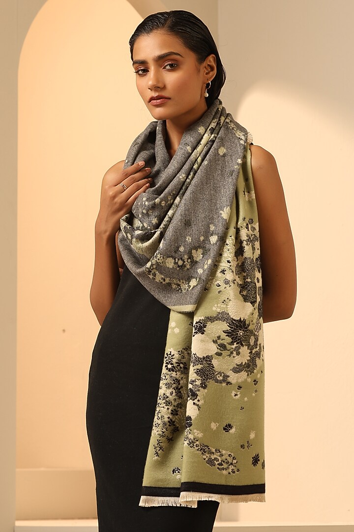 Pista Green Vegan Cashmere Woven Stole by DUSALA  ACCESSORIES at Pernia's Pop Up Shop
