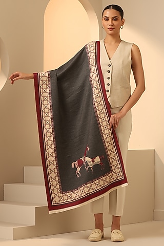 Dark Grey Vegan Cashmere Woven Stole by DUSALA  ACCESSORIES