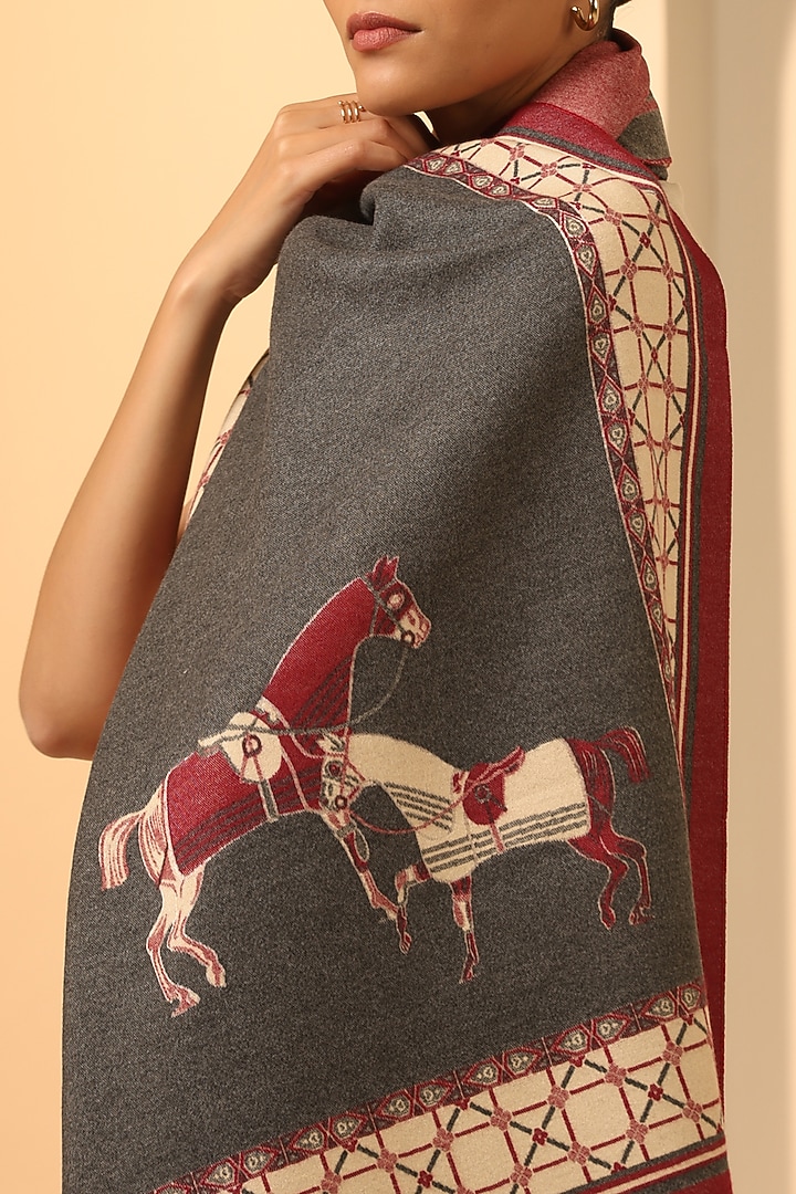 Dark Grey Vegan Cashmere Woven Stole by DUSALA ACCESSORIES at Pernia's Pop Up Shop