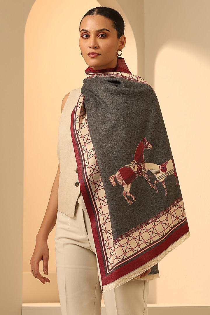 Dark Grey Vegan Cashmere Woven Stole by DUSALA  ACCESSORIES at Pernia's Pop Up Shop