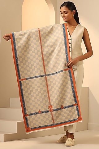 Cream Vegan Cashmere Woven Stole by DUSALA  ACCESSORIES
