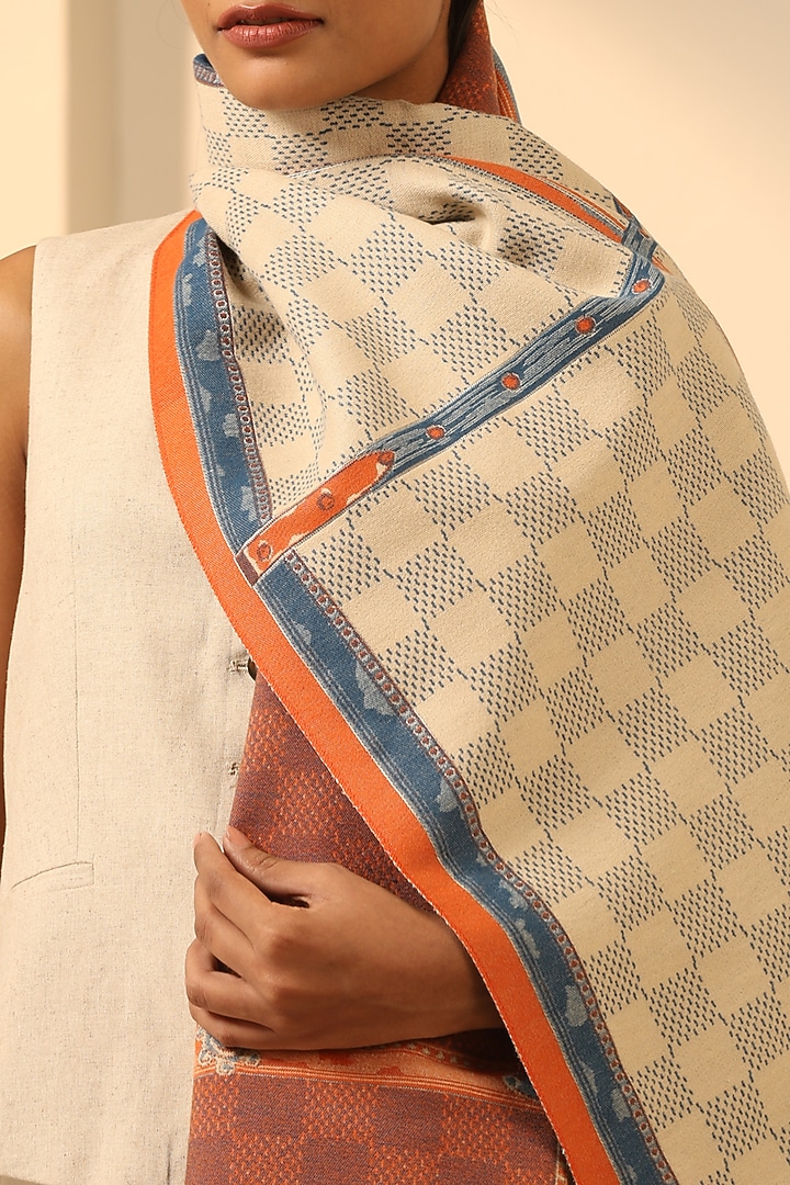 Cream Vegan Cashmere Woven Stole by DUSALA  ACCESSORIES at Pernia's Pop Up Shop