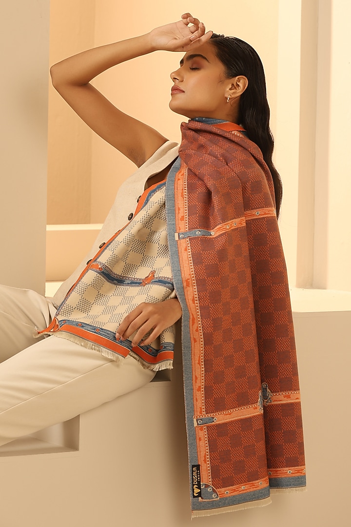 Cream Vegan Cashmere Woven Stole by DUSALA  ACCESSORIES at Pernia's Pop Up Shop