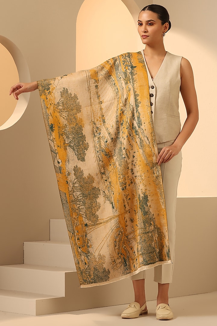 Yellow Vegan Cashmere Woven Stole by DUSALA  ACCESSORIES