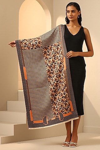 Black & Orange Vegan Cashmere Woven Stole by DUSALA  ACCESSORIES