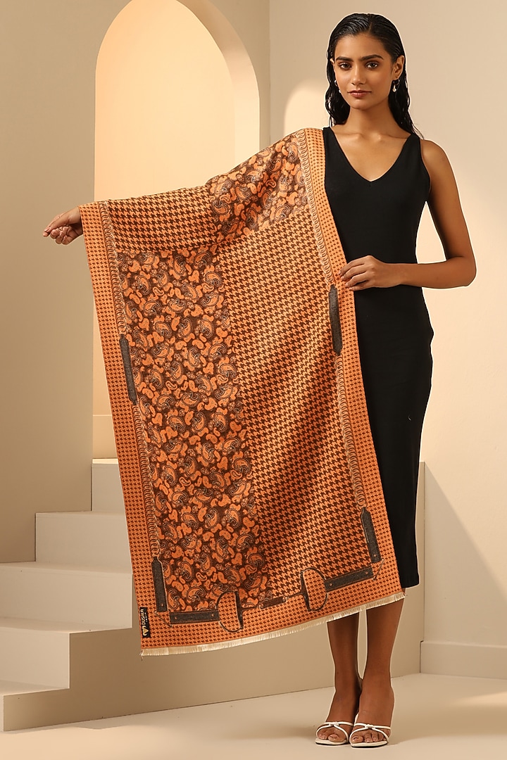 Black & Orange Vegan Cashmere Woven Stole by DUSALA  ACCESSORIES at Pernia's Pop Up Shop