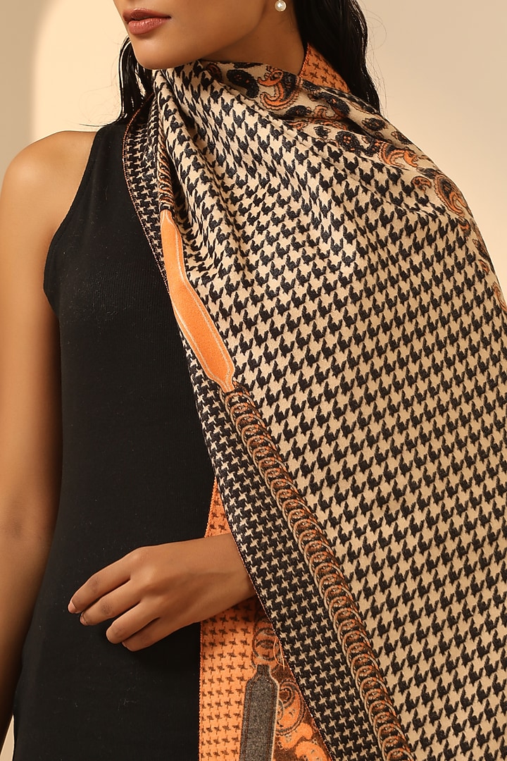 Black & Orange Vegan Cashmere Woven Stole by DUSALA  ACCESSORIES at Pernia's Pop Up Shop