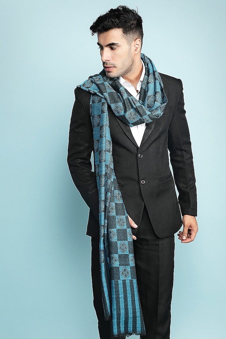 Blue Fine Cashmere Wool Stole by Dusala Men