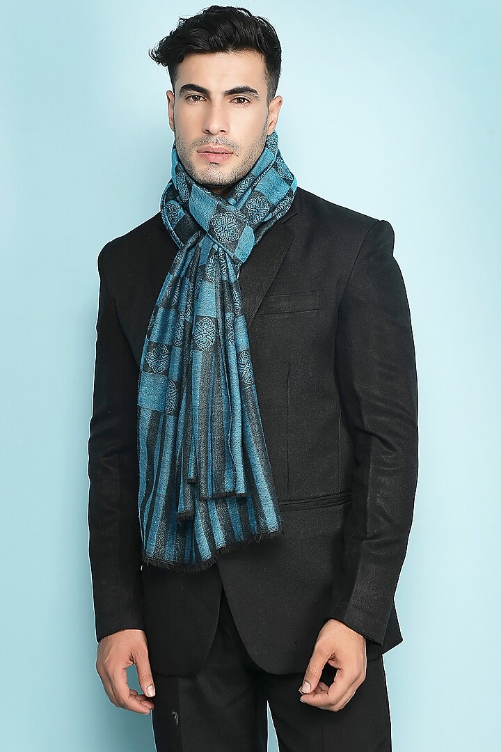 Blue Fine Cashmere Wool Stole by Dusala Men at Pernia's Pop Up Shop
