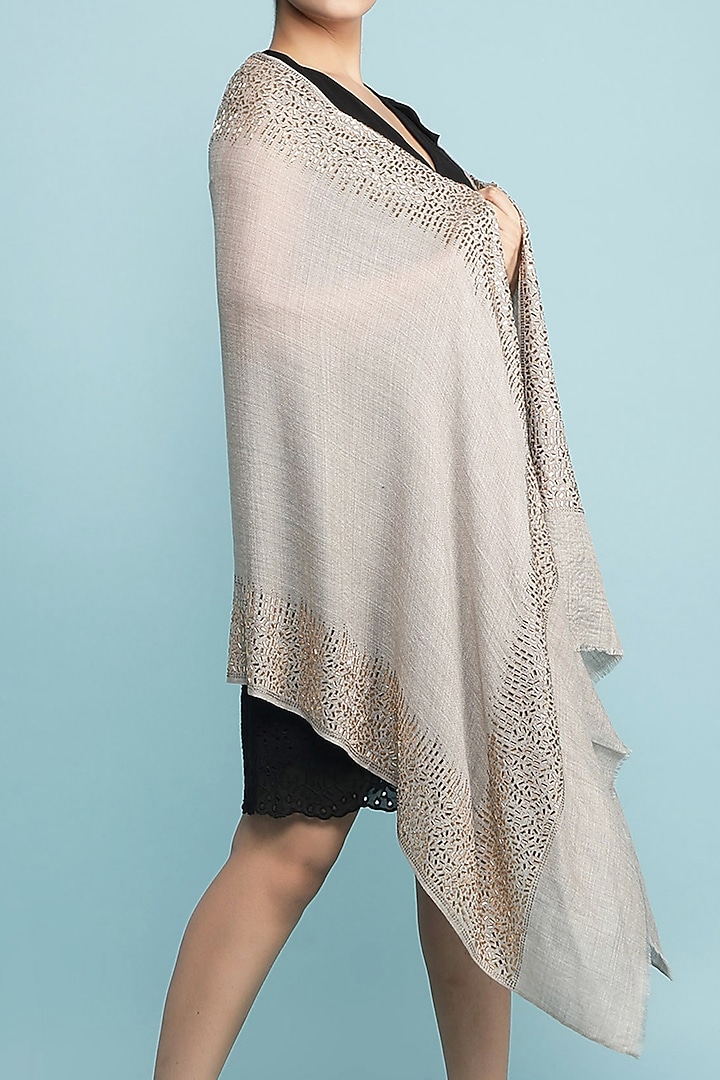 Grey Pashmina Blend Stole by DUSALA  ACCESSORIES at Pernia's Pop Up Shop