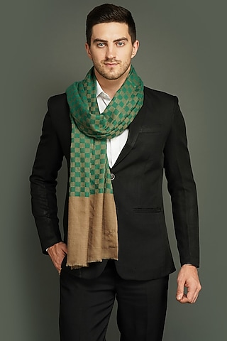 Green Cashmere Fine Wool Stole by Dusala Men