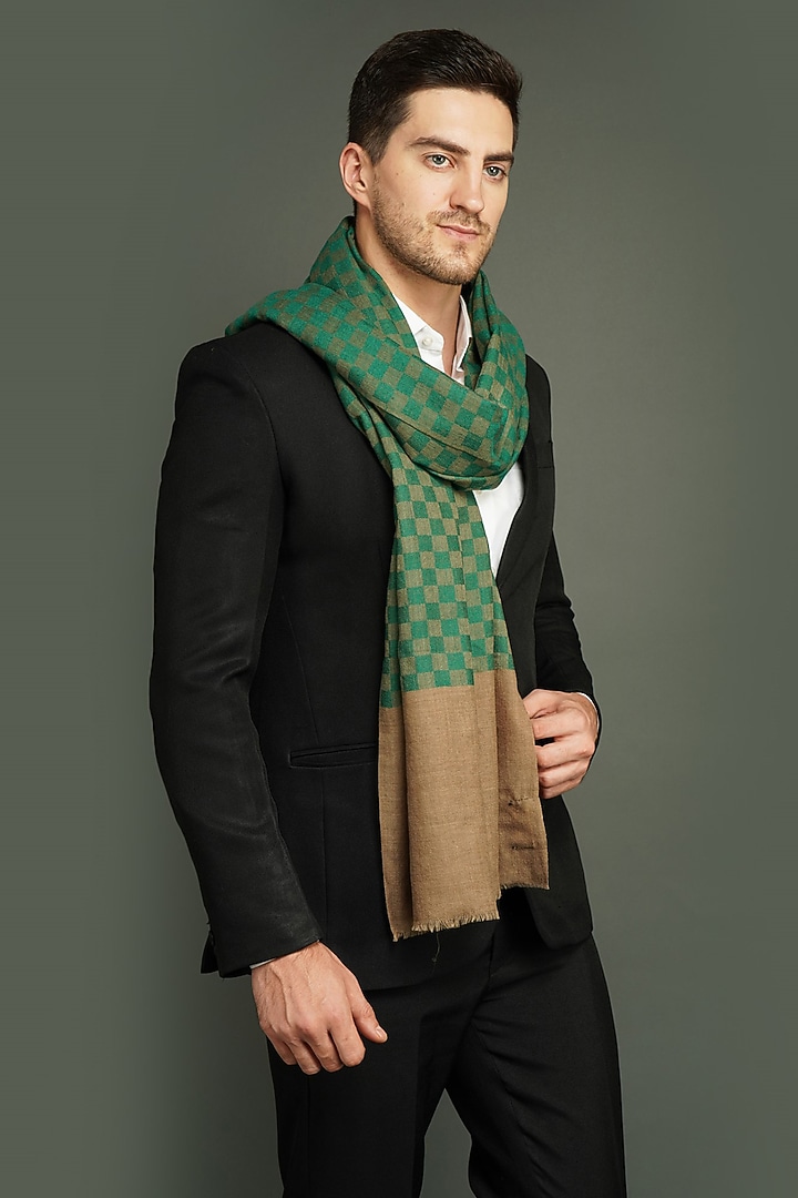 Green Cashmere Fine Wool Stole by Dusala Men at Pernia's Pop Up Shop